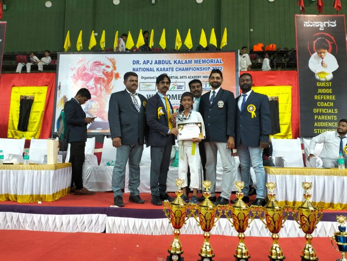 Hanish Devadiga of Grade VI wins gold medal in the National Karate Championship