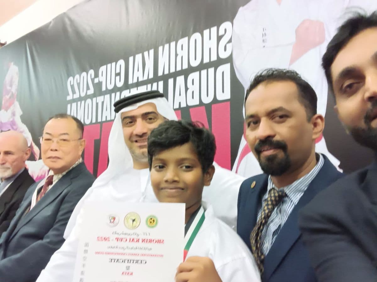 Aaron D'Souza of VII E shines at International Karate Championship held in Dubai