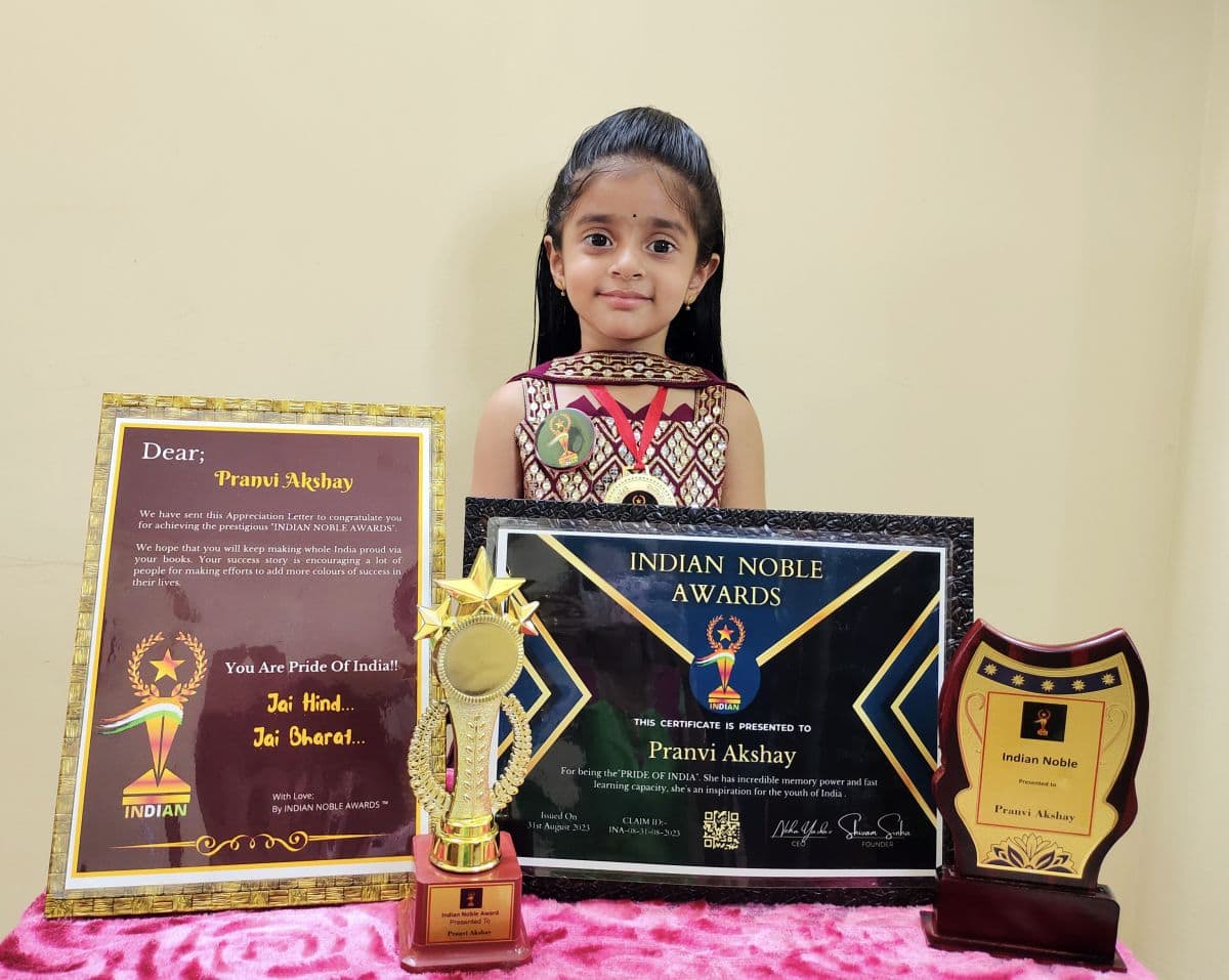 Pranvi Akshay of Nursery A conferred “Pride of India” Award