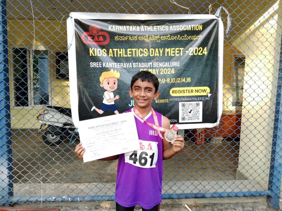 Ethan Pais of grade III bags Silver Medal at the State level Kids Athletic Meet 2024